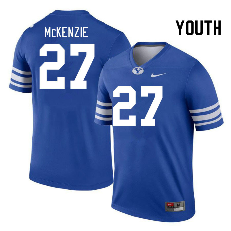 Youth #27 Marcus McKenzie BYU Cougars College Football Jerseys Stitched-Royal - Click Image to Close